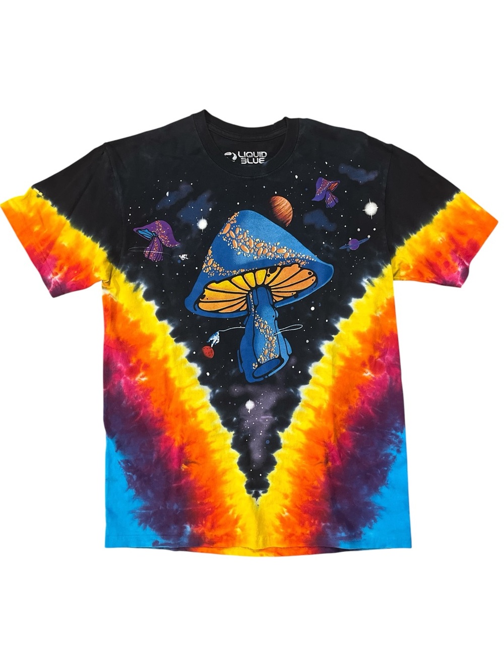 Liquid Blue- Vtg space mushroom double sided black tie-dye